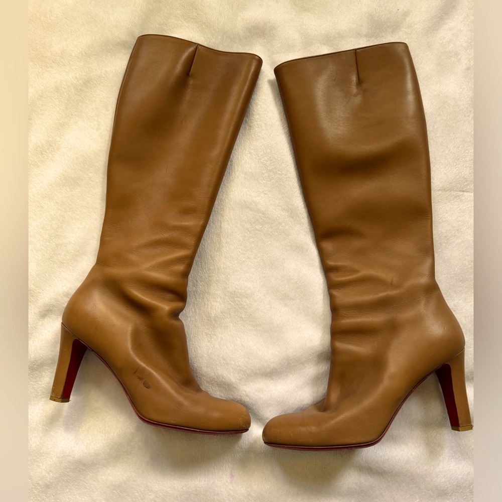 Christian Louboutin tall heel boots size 40 1/2 narrow. Zipper closure. 3.5 heel